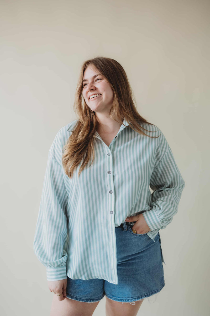 Maxine Striped Long Sleeve Shirt- Sage Poppie's Boutique Maxine Striped Long Sleeve Shirt- Sage Poppie's Boutique