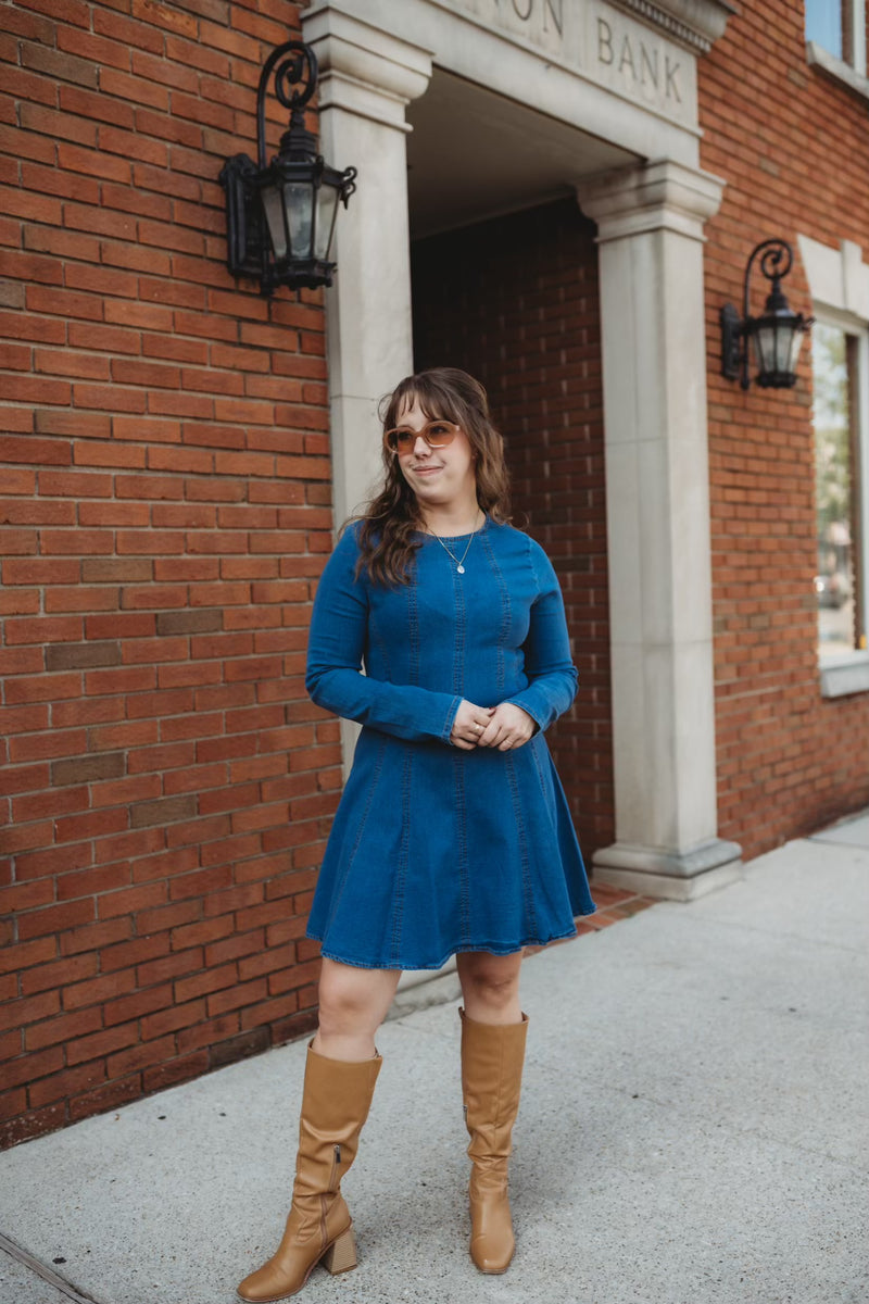 Wander West Denim Fit and Flare Mini Dress – Poppie's Boutique