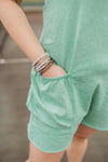 Racerback Washed Cozy Romper- Green