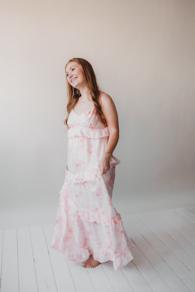 pink and gray maxi dress Shirred Jersey Maxi Dress