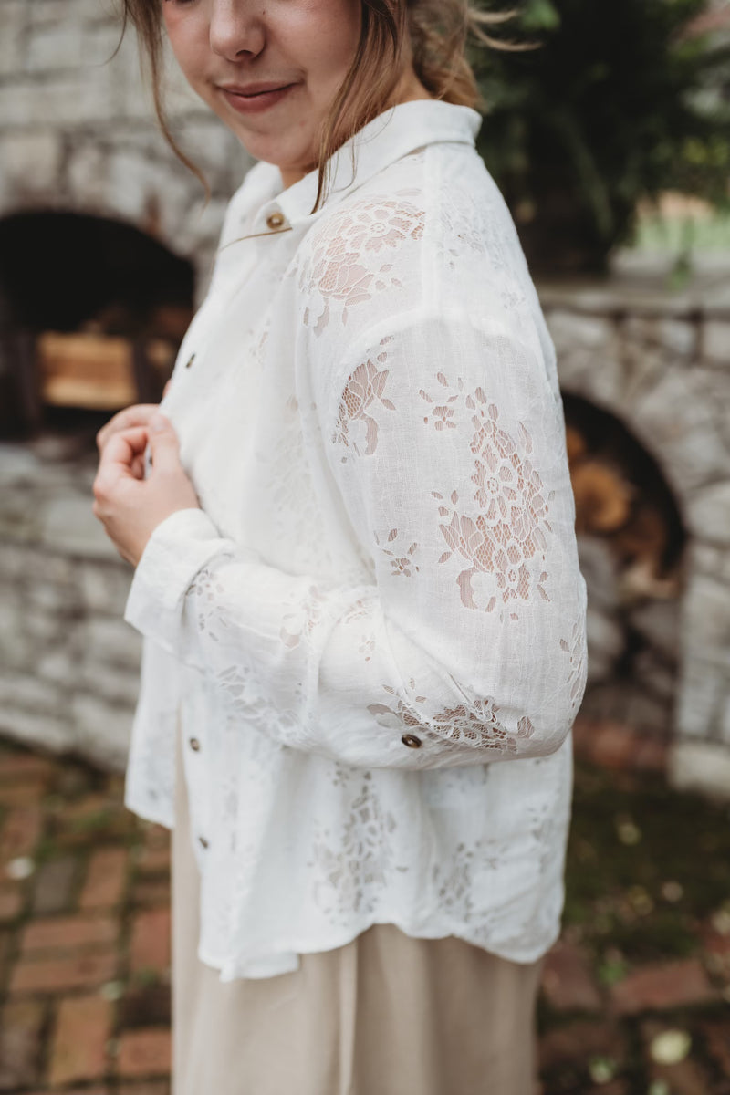 lily's white lace Lily Lace Button Down Shirt – Poppie's Boutique