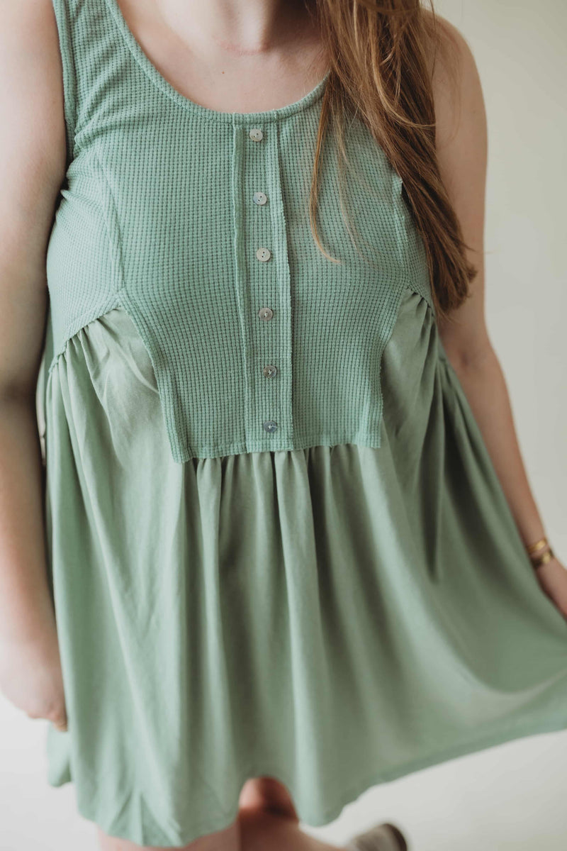 Bennie Babydoll Dress- Sage Poppie's Boutique Bennie Babydoll Dress- Sage Poppie's Boutique