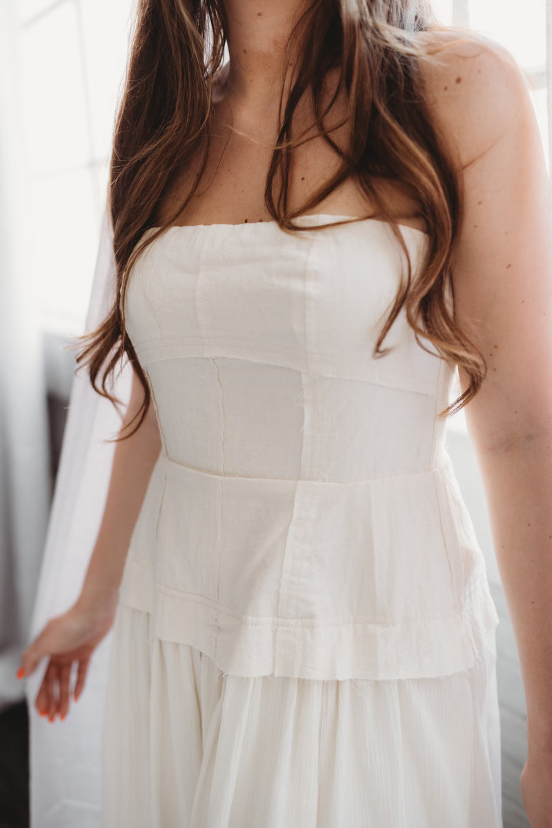 Strapless Bustier Style Midi Dress- Natural – Poppie's Boutique