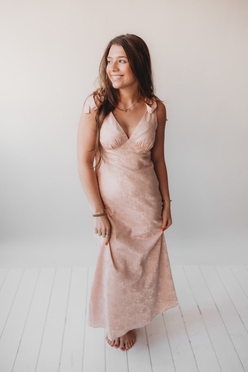 pink maxi dress satin Iris Long Sleeve Satin Maxi Dress / Soft Pink | MESHKI