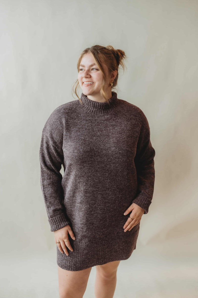 Cozy Up Fall Sweater Dress - Dark Plum