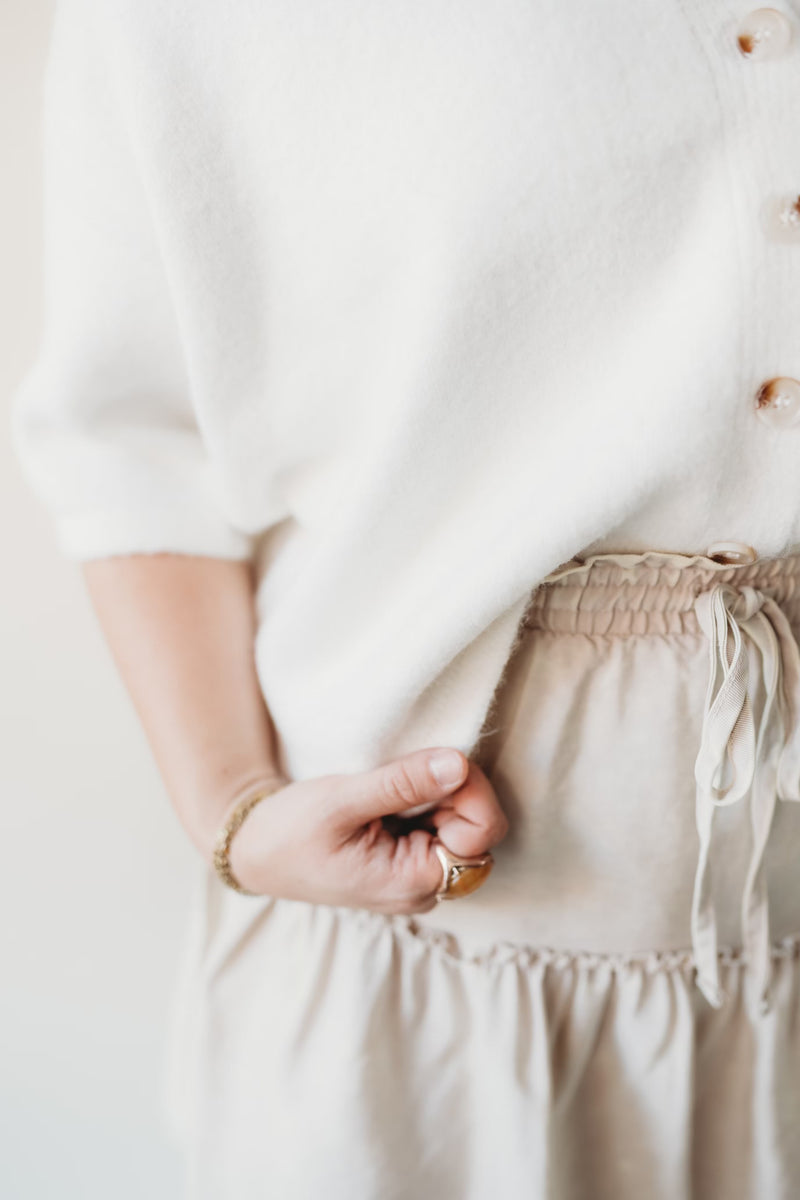 Brushed Button Sweater - Off White