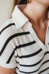 Oversized Collared Striped Knit Midi Dress