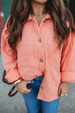 Quilted Long Sleeve Shacket- Coral