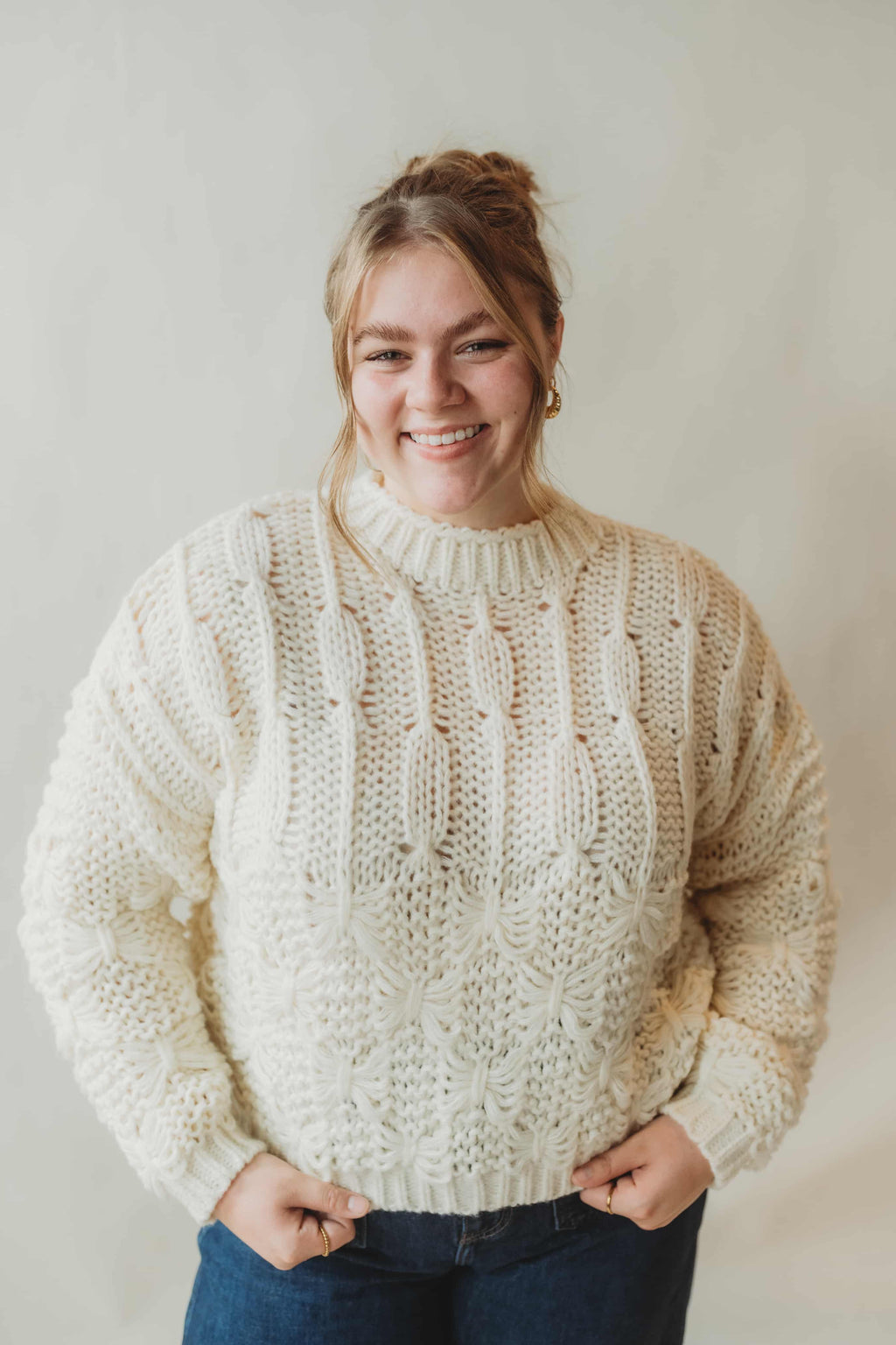 Just Chillin' Chunky Cable Knit Sweater - Cream