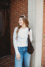 Everyday Ribbed Button Top- White