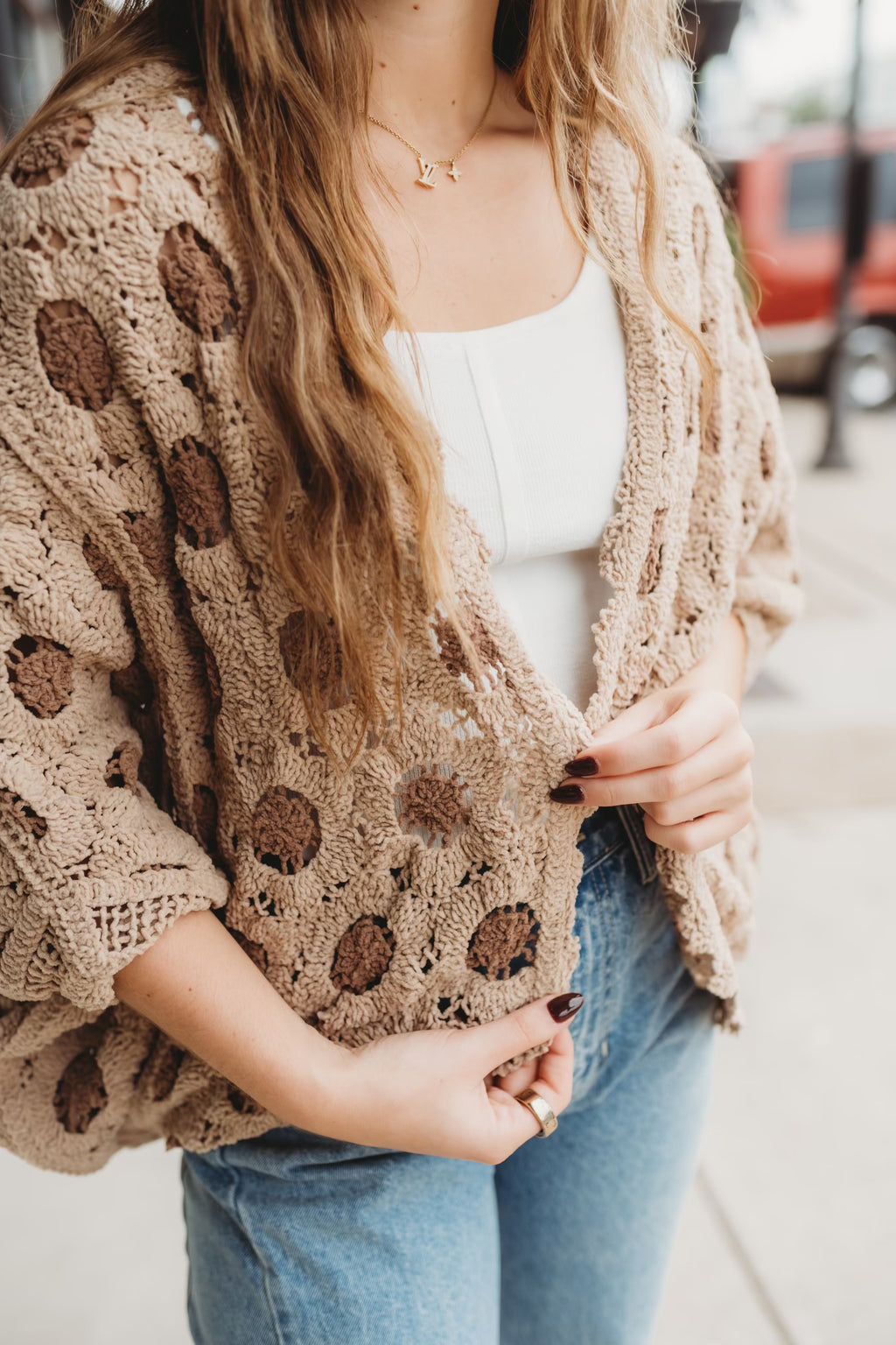 Chenille Contrast Cardigan- Mocha