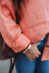 Quilted Long Sleeve Shacket- Coral