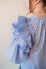 Stripe Ruffled Blouse- Blue