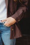 Quilted Long Sleeve Shacket- Brown
