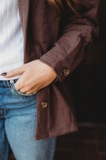Quilted Long Sleeve Shacket- Brown