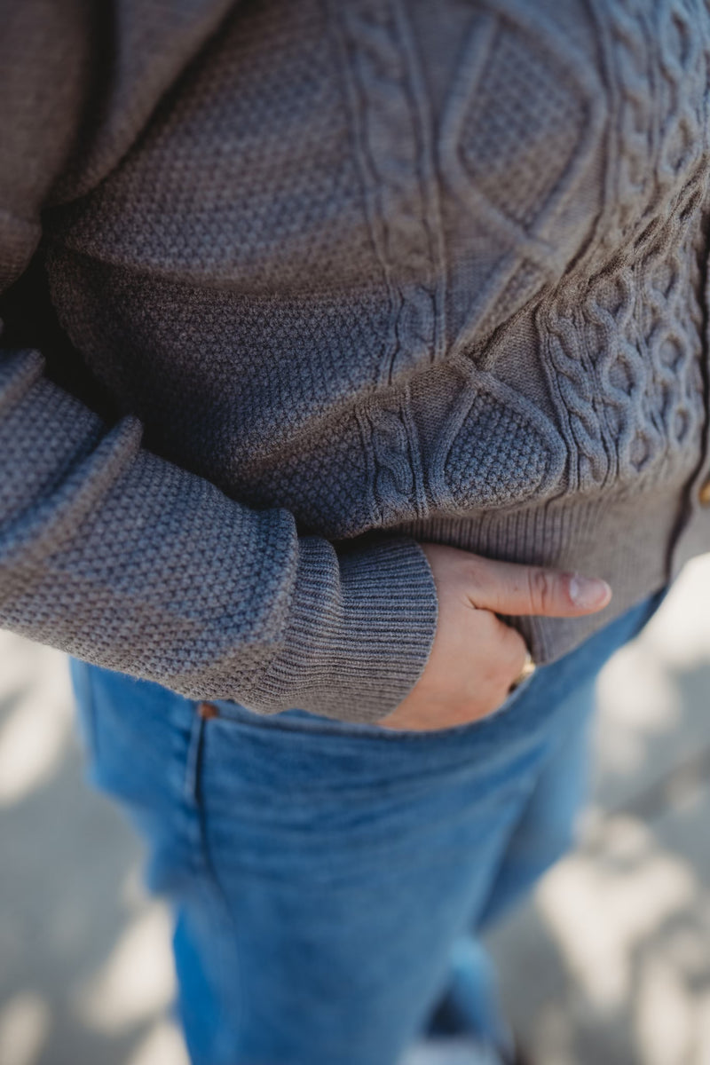 Chunky Cable Knit Cardigan- Grey