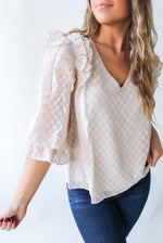 Cream Ruffle Dotted Blouse