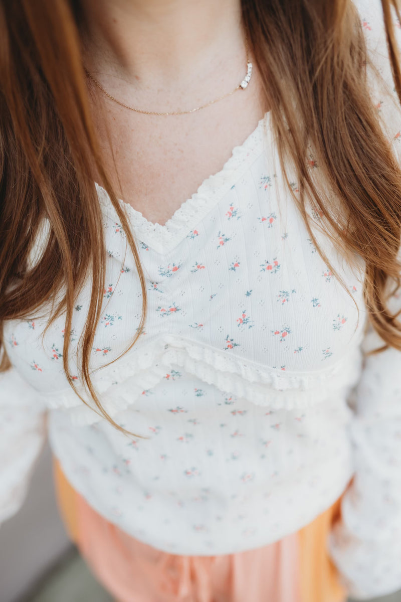Floral V-Neck Long Sleeve Tee