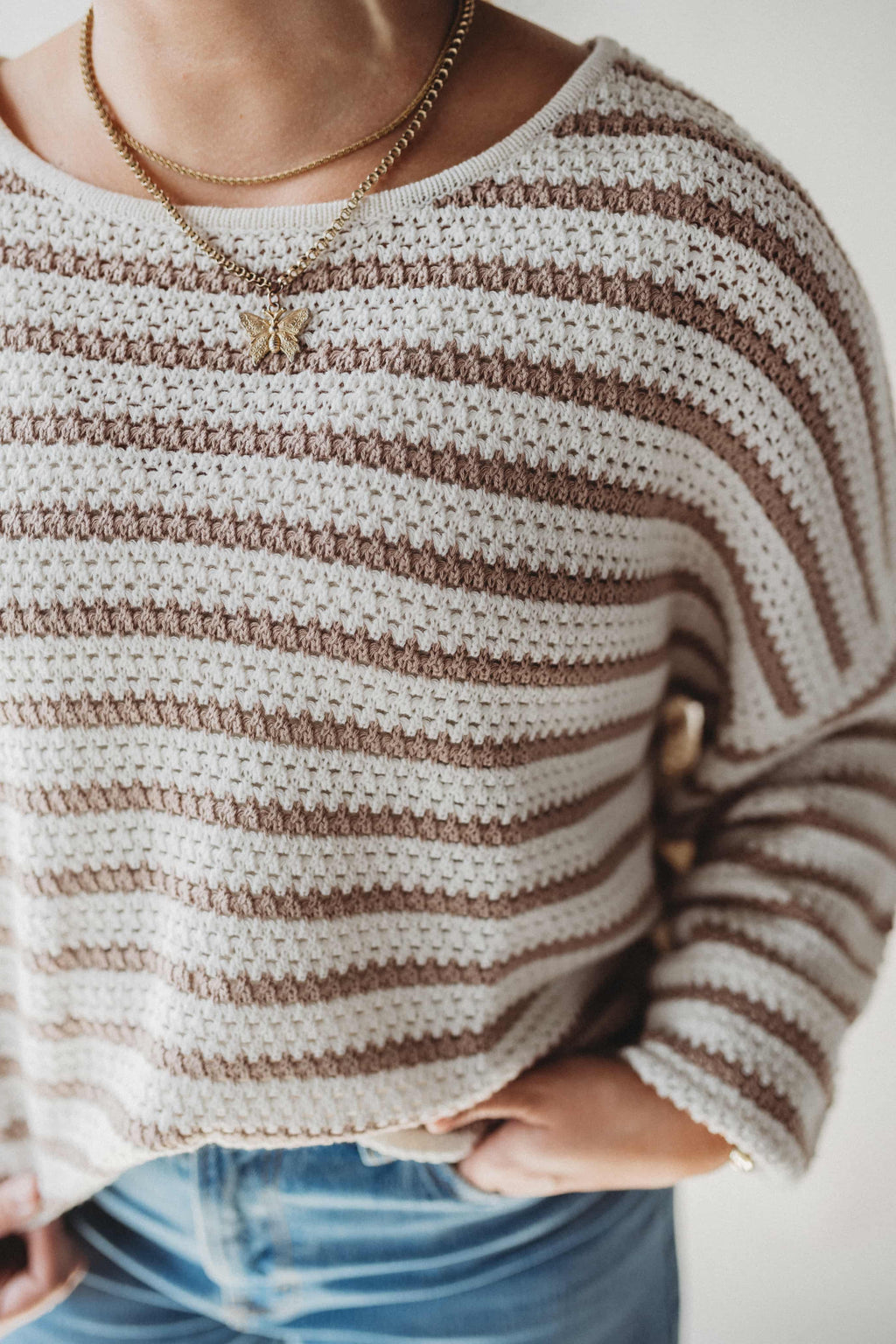 Neutral Striped Relaxed Top- Taupe