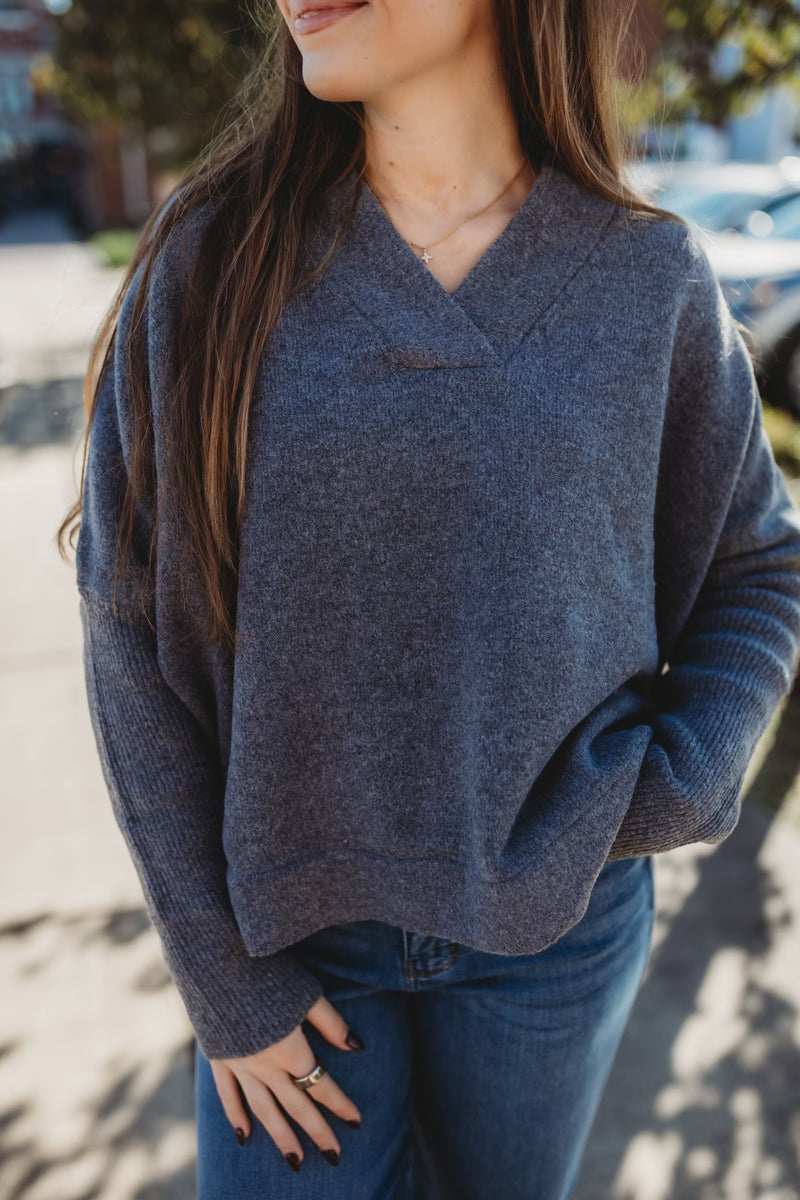 Wide Trim Sweater - Charcoal
