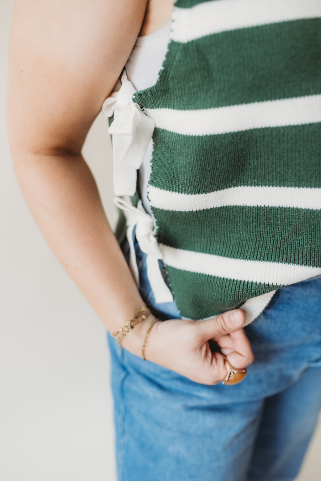 Hannah Striped Sweater Vest- Green