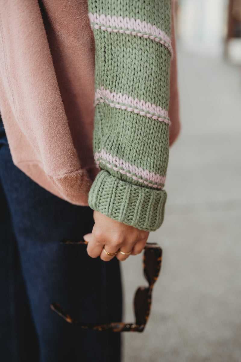 Candy Striped Sweater- Sage