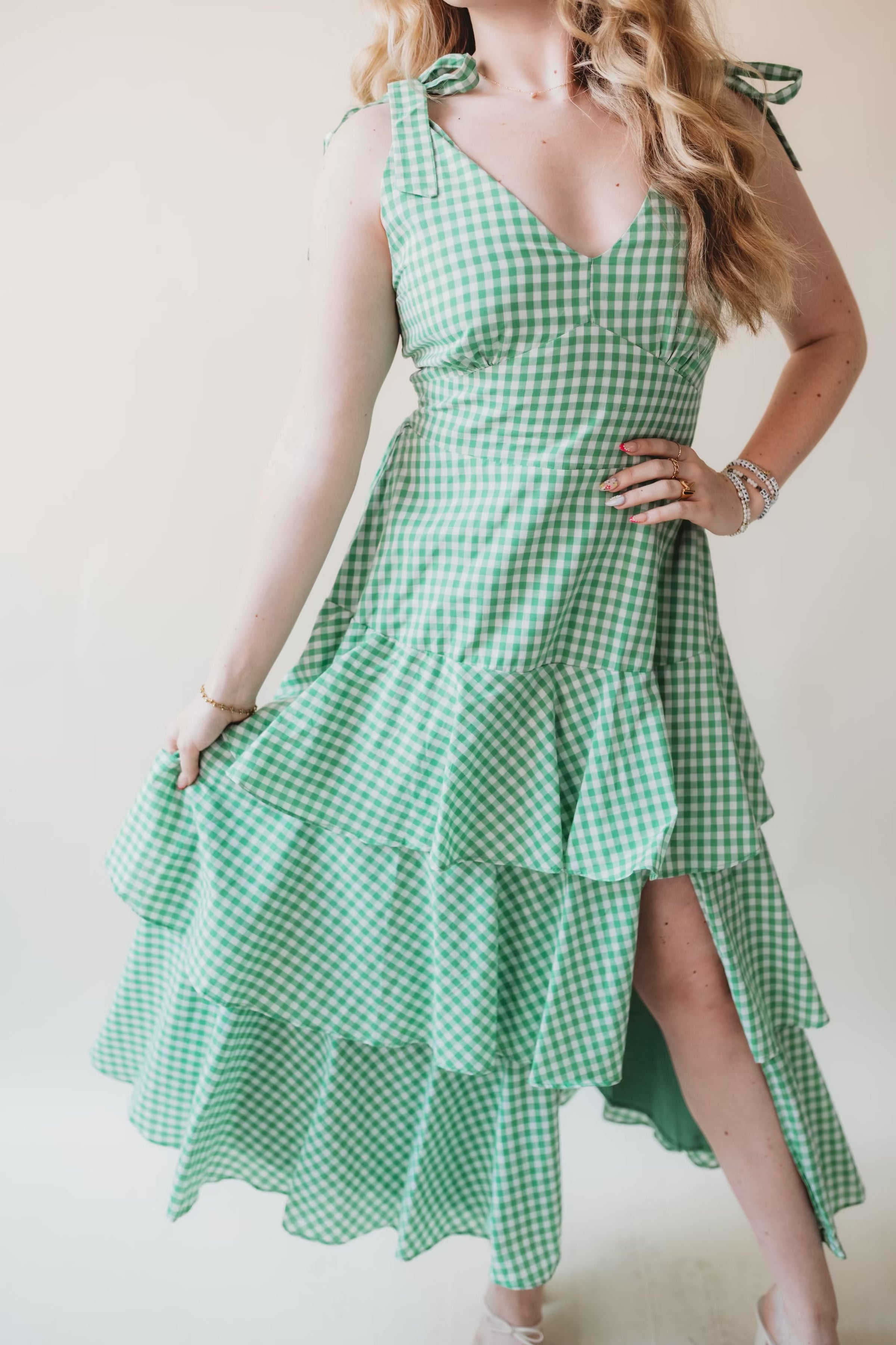 Jade Gingham Tiered Midi Dress- Green – Poppie's Boutique