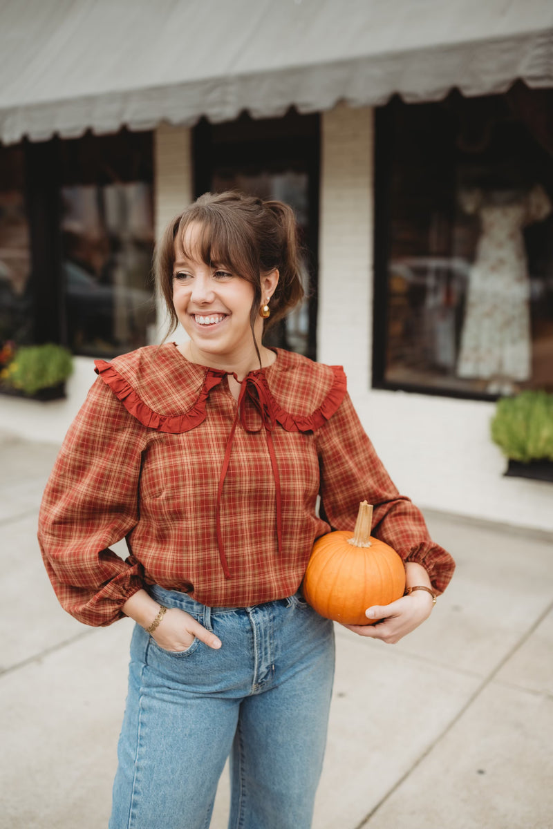 Georgia Ruffle Blouse- Rust