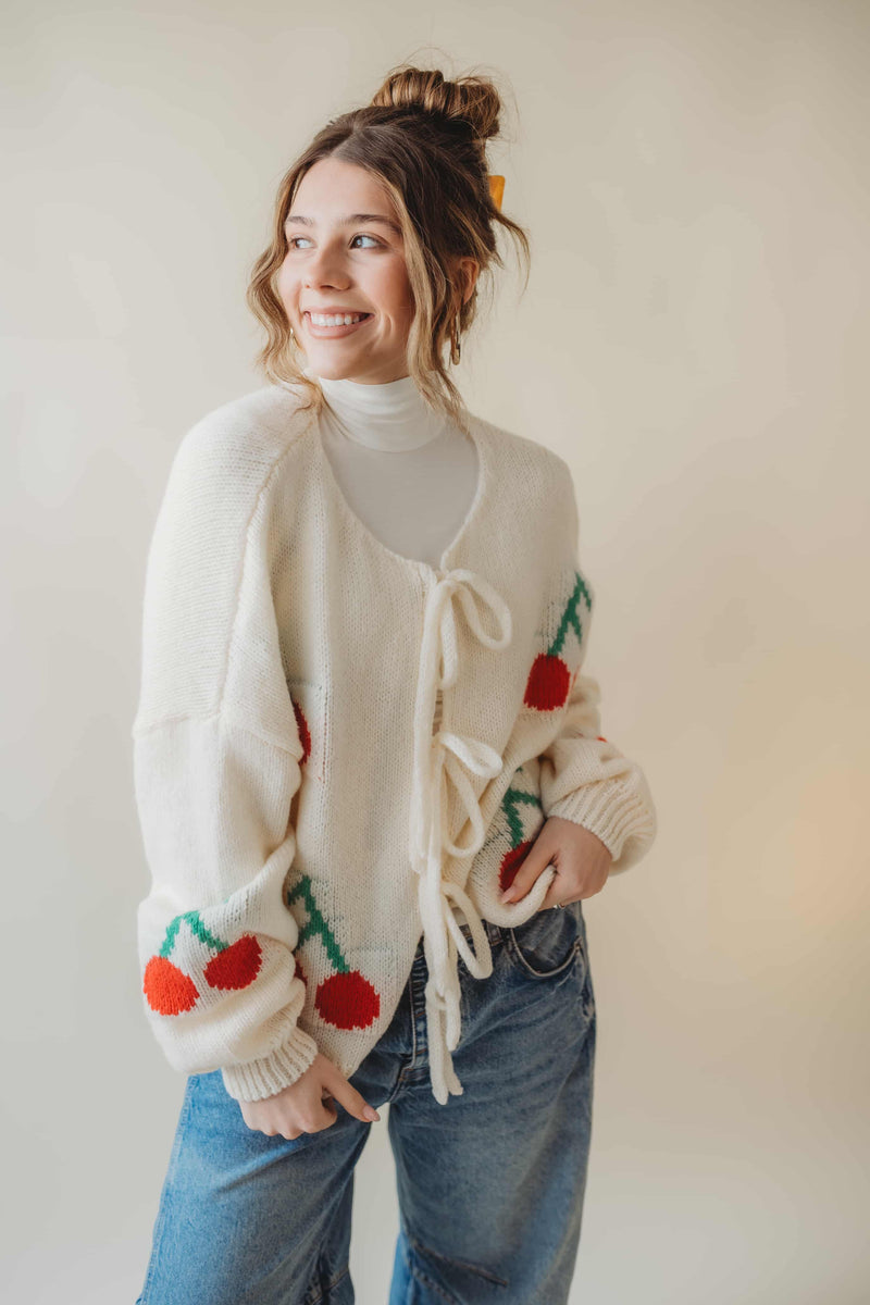 Blair Bow Cardigan-Cherry