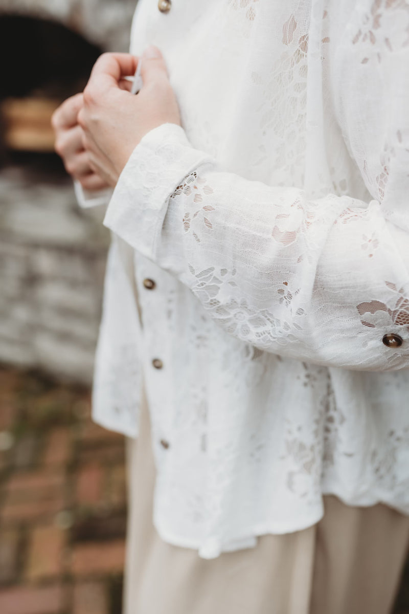lily white lace top Lily Lace Button Down Shirt – Poppie's Boutique