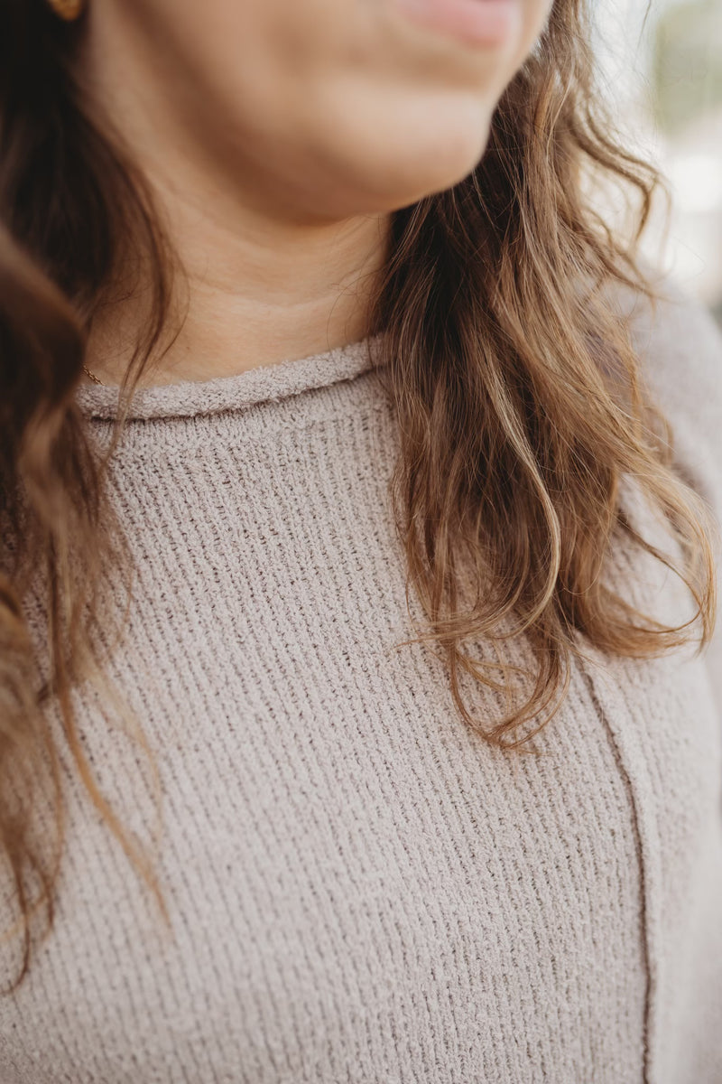 Asymmetric Hem Drop Shoulder Sweater - Mocha