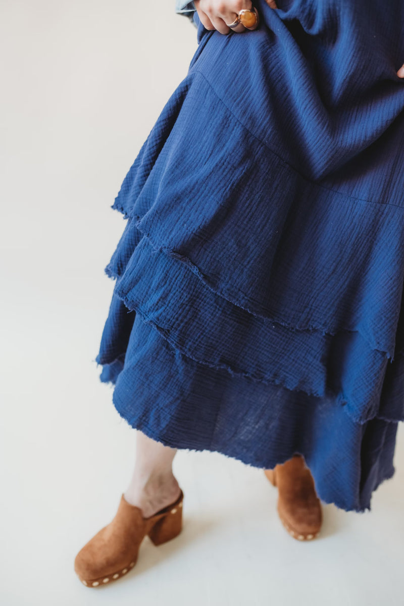 The Why Fringe Tiered Dress- Navy