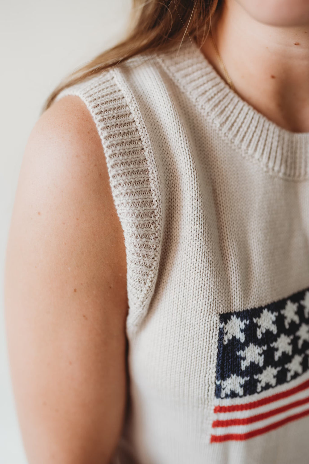 American Flag Sweater Top- Taupe