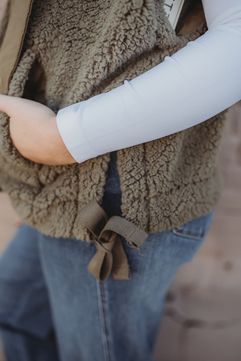 Sherpa Sleeveless Vest Jacket- Olive
