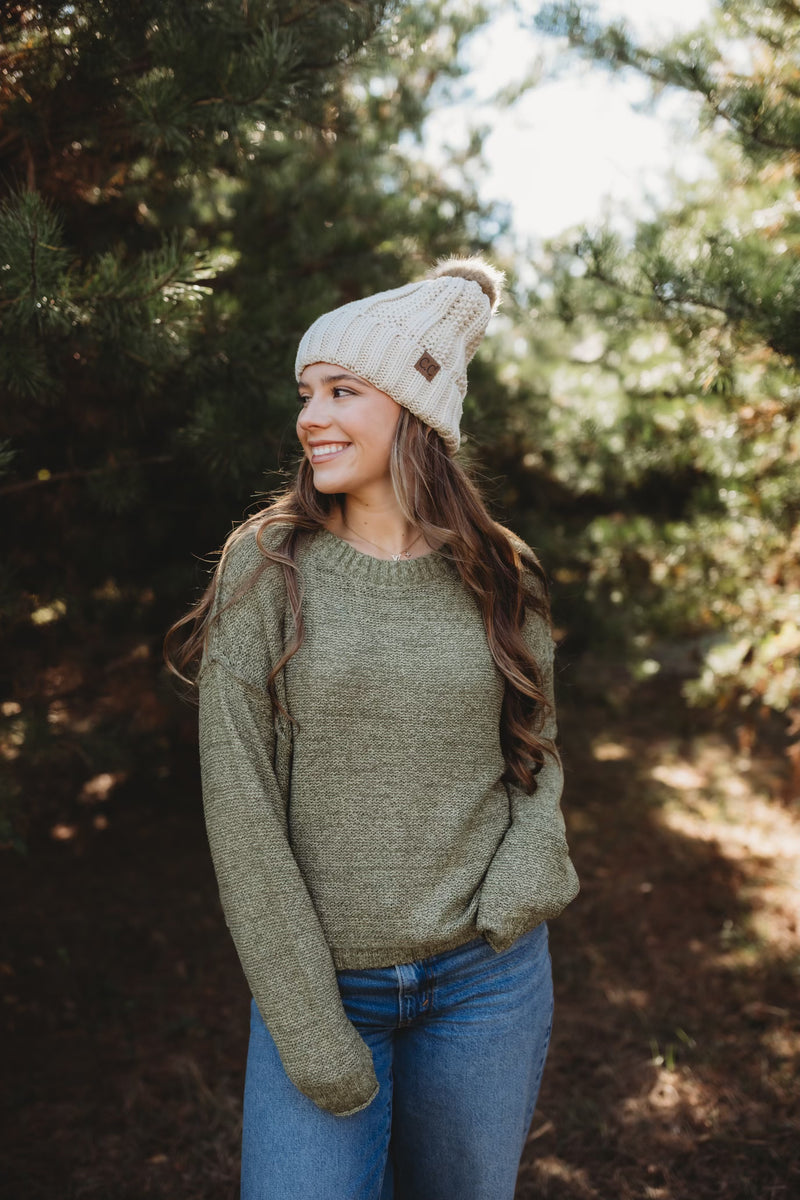 Colleen Exposed Drop Sweater- Olive