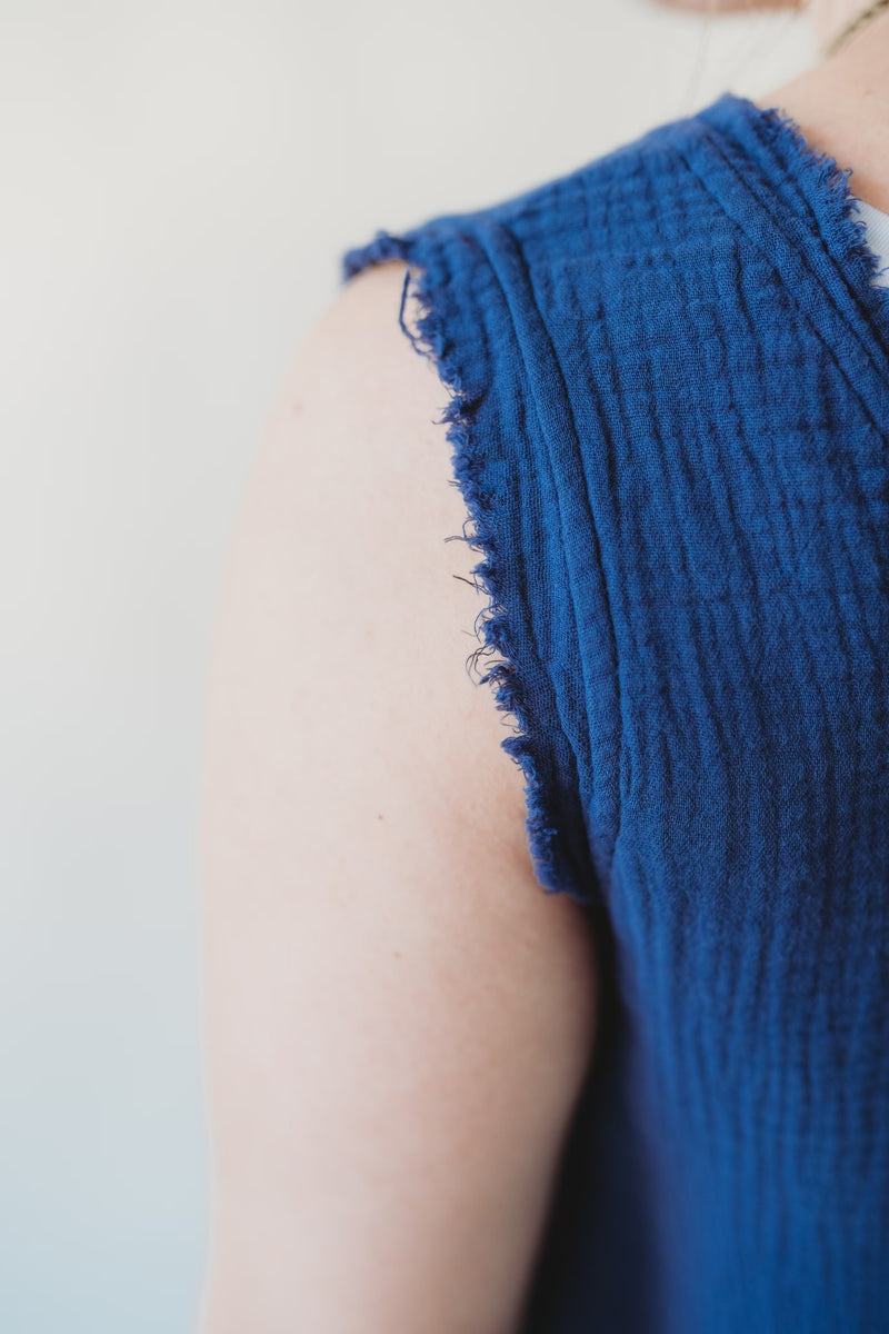 The Why Fringe Tiered Dress- Navy