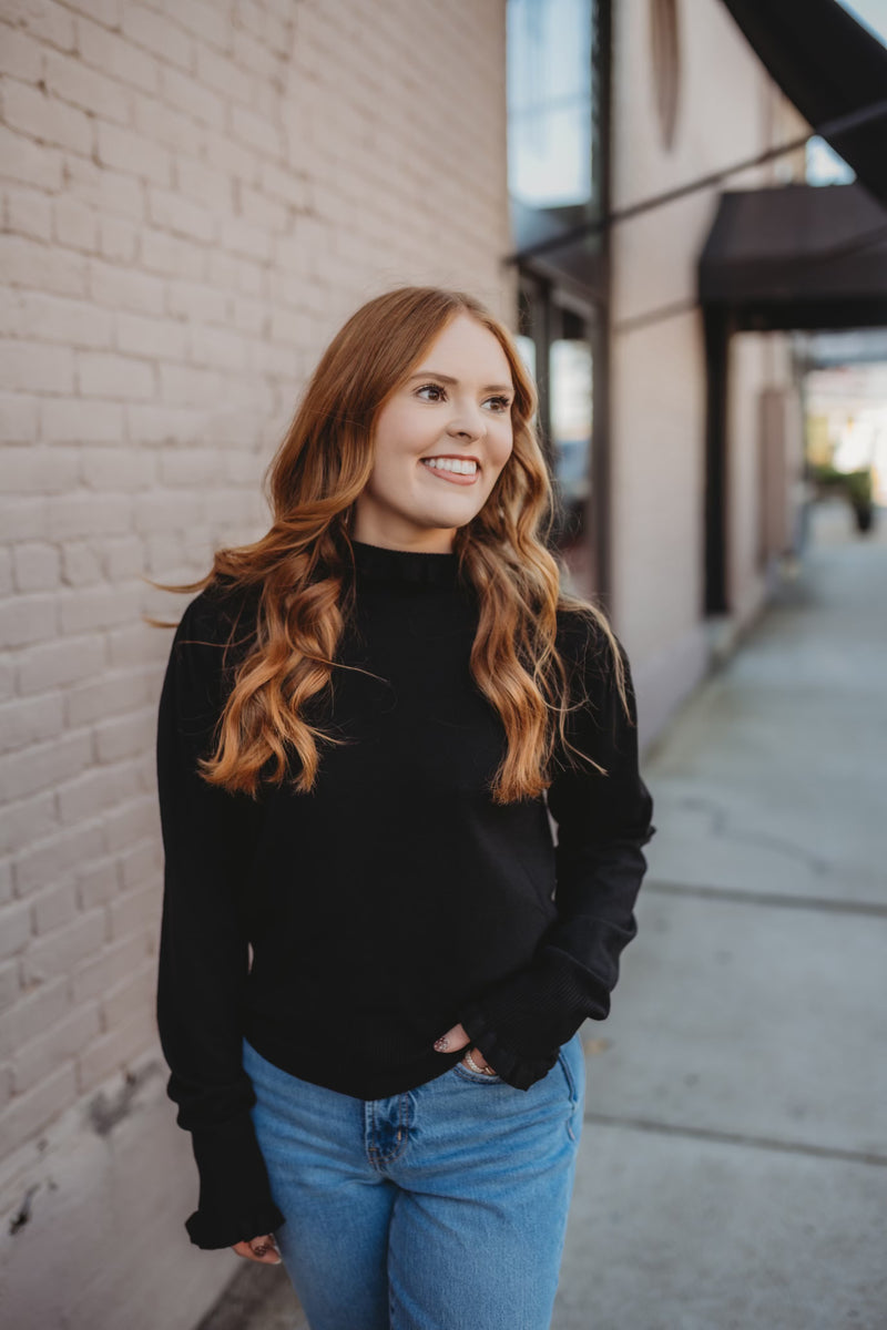 Ruffle Mock Neck Sweater