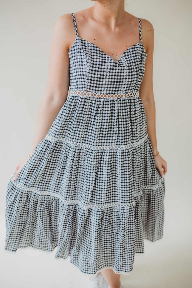 Gingham Detail Washed Dress - Black
