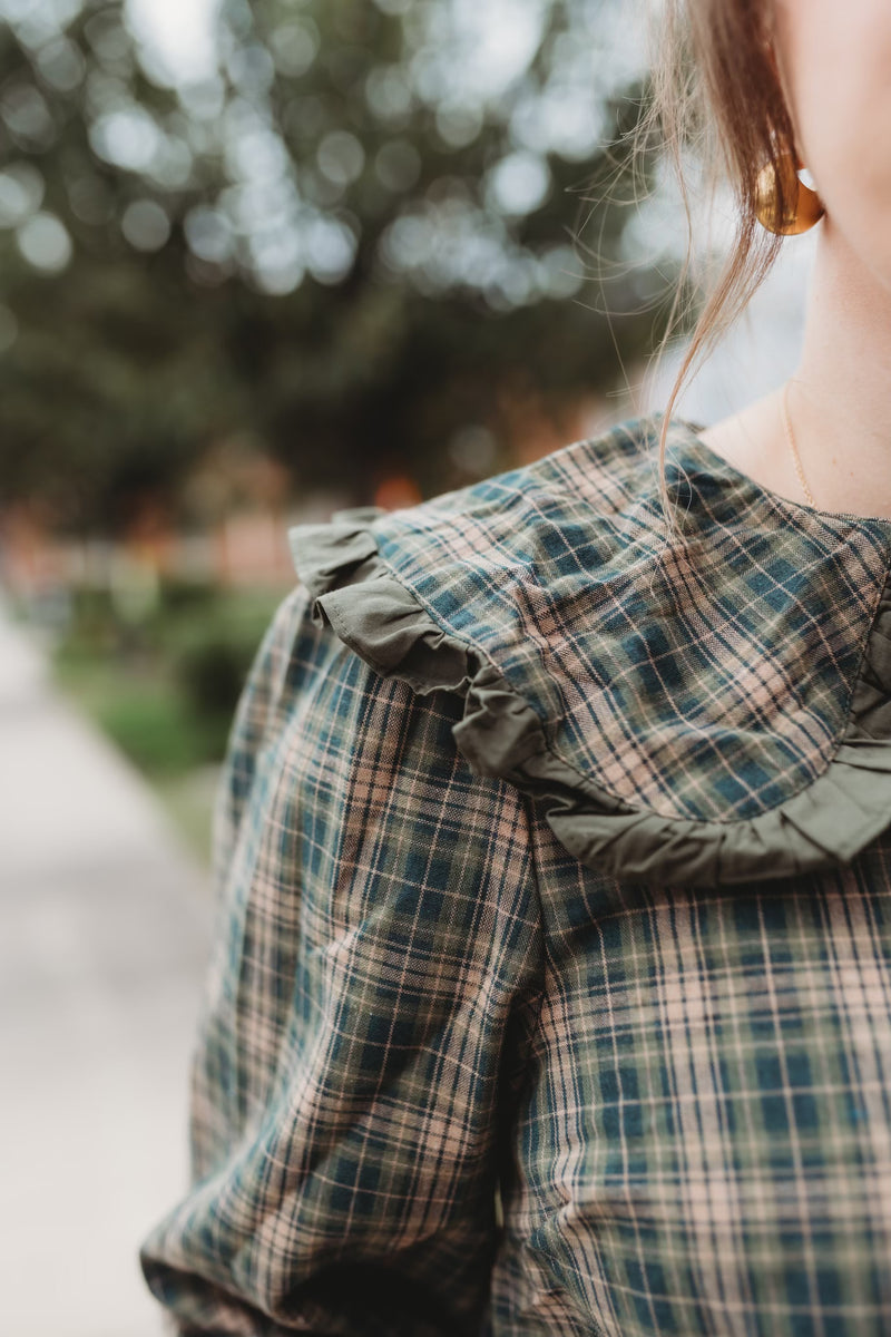 Georgia Ruffle Blouse- Green