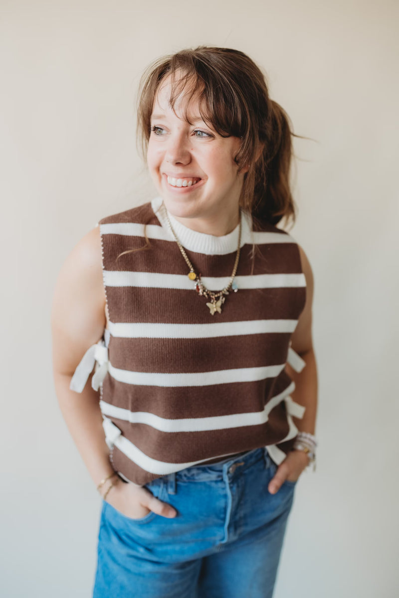 Hannah Striped Sweater Vest- Brown