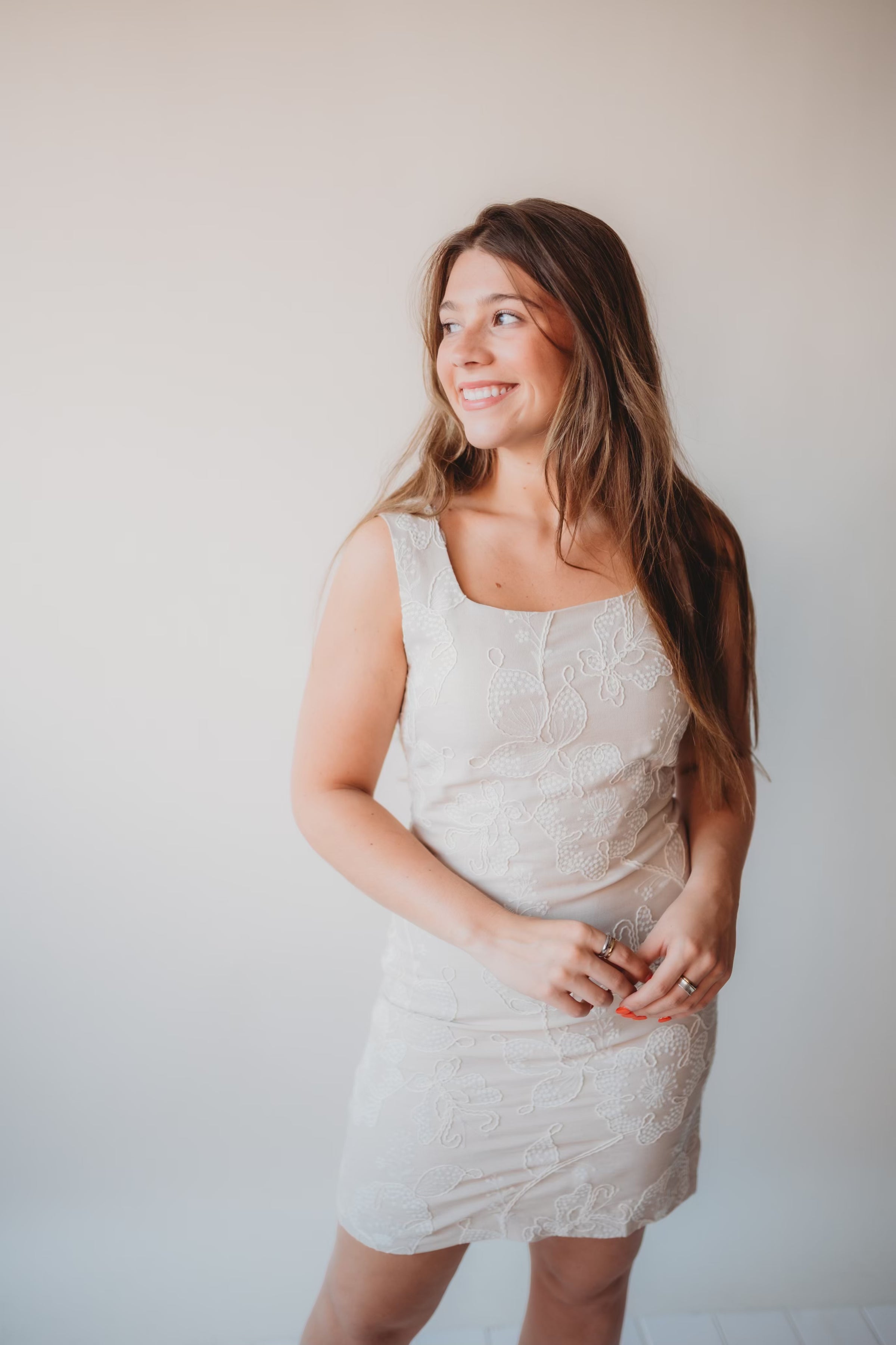 embroidered square neck dress Sail To Sable Square Neck Linen-Blend Mini Dress