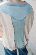 Color Block Long Sleeve Top- Cream