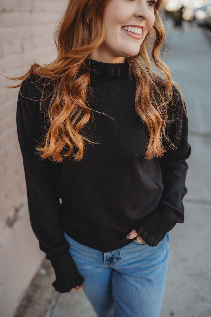 Ruffle Mock Neck Sweater