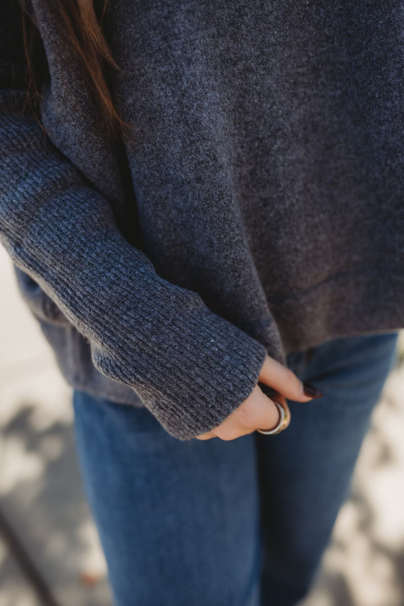 Wide Trim Sweater - Charcoal