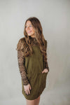 Corduroy Backless Mini Dress- Olive