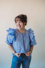 Stripe Ruffled Blouse- Blue