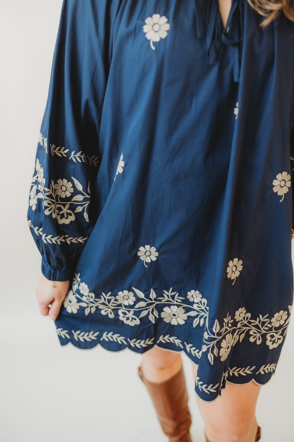 Navy Peasant Mini Dress