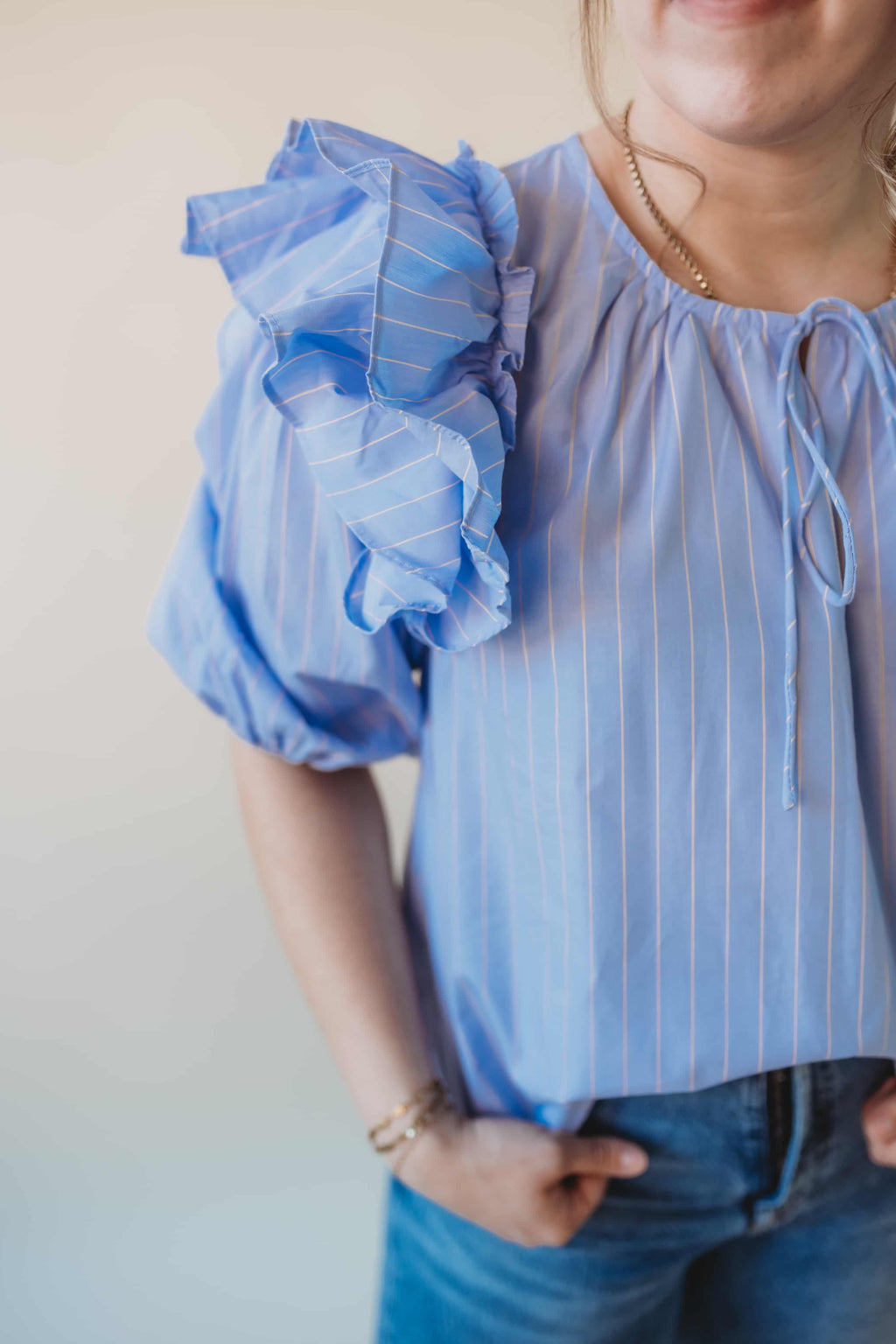 Stripe Ruffled Blouse- Blue