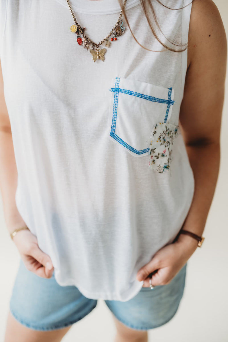 Floral Patch Tank- White