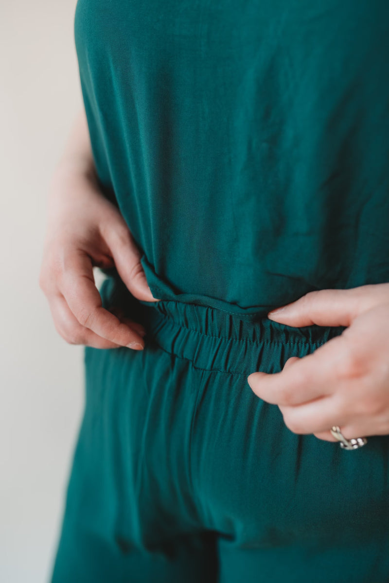Lounge Tee and Wide Leg Pant Set- Green